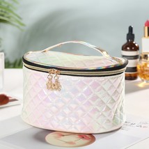 FUDEAM Leather Argyle Women Cosmetic Bag With Mirror Multifunction Travel Toilet - £14.56 GBP