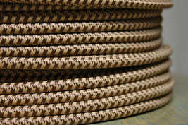 Brown and Tan Cloth Covered 3-Wire Round Pulley Cord, Vintage Pendant - £1.30 GBP