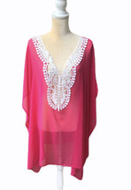 Beaches And Boho Plus Sz Pink Cover Up With Lace Detail Caftan Style 2X - £27.40 GBP