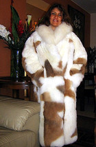 Long coat made of baby alpaca fur with white and brown spots, X - Large - $1,248.00