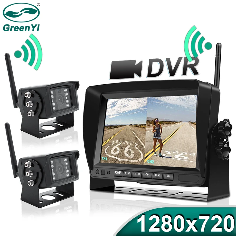 GreenYi 1280x720 High Definition AHD Wireless Truck DVR Monitor 7&quot; Night Vision - £170.54 GBP+