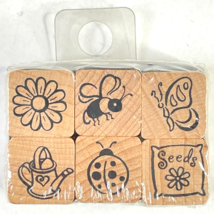 Garden Vtg Stamp Craft 6 Mini Rubber Stamp Set Spring Planting Insects @2972Q - £18.91 GBP