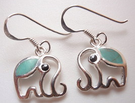 Very Small Turquoise Elephant 925 Sterling Silver Earrings Corona Sun Jewelry - £7.18 GBP