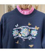 Vintage 80s Layered Look Graphic Sweatshirt Flowers Butterfly L - $18.00