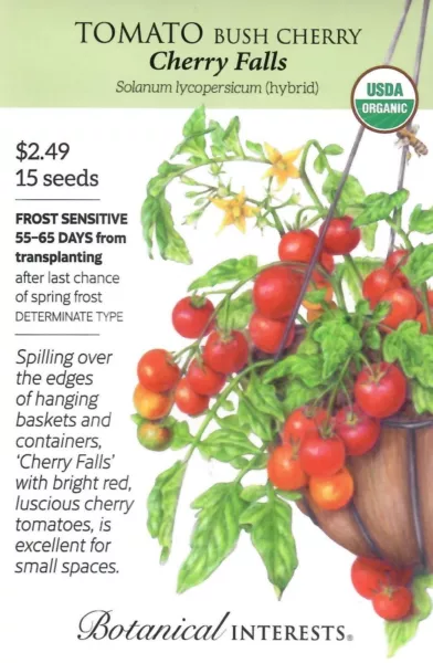 Tomato Cherry Falls Organic Vegetable Seeds - Botanical Interests 12/24 Fresh Ga - $8.50