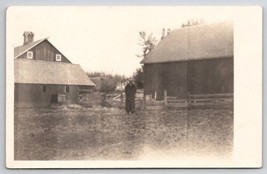 RPPC Lone Man Standing On Farm With Barns Real Photo Postcard S22 - $9.95