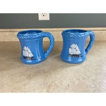 Kingswear Pottery England Schooner Ship Blue Glazed 12 Oz Mug Lot Of Two - $13.85