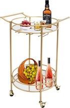 Round Gold Rolling Bar Cart With 2 Mirror Shelves, Wine Rack And, 22&quot;X18&quot;X33&quot; - £108.54 GBP