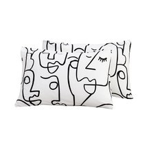 Pillow Cases 100% Cotton Queen Size Set Of 2 Abstract Face Print Bed Pillow Cove - £29.71 GBP