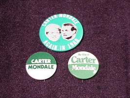 Lot of 3 1980 Era Carter Mondale Presidential Election Pinback Buttons - $7.50