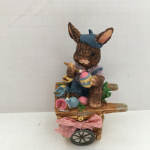 Vintage ceramic bunny painting Easter eggs on top of wheelbarrow trinket... - $543.29 MXN