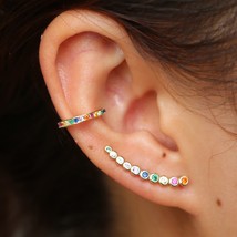 colorful cz climber earring curved long bar studs classic simple multi piercing  - £16.40 GBP