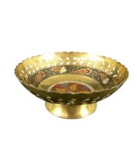 Dish Bowl Brass Pedestal Base Floral Cut Reticulated Laced border Hand T... - $36.62