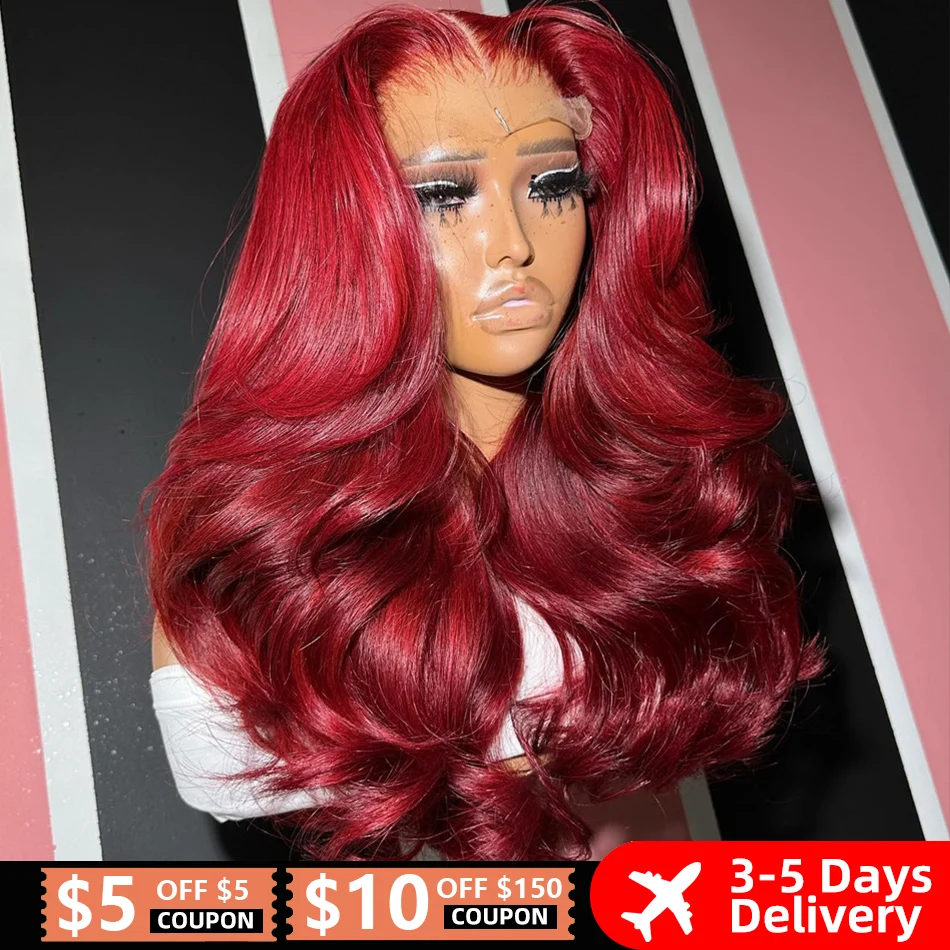 13x4 Glueless 99J Burgundy Lace Front Human Hair Wigs For Women Brazilian Bo - £55.28 GBP+