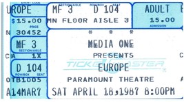 Vtg Europe Concert Ticket Stub April 18 1987 Paramount Theatre Seattle - £30.51 GBP