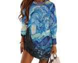 Woman Starry Night Art Long Sleeve Patchwork T-Shirt Dress (Size S to 5XL) - $27.00
