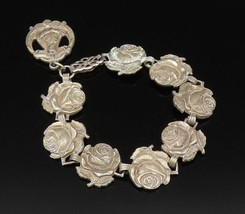 925 Silver - Vintage Antique Religious Rose Flower &amp; Saints Bracelet - B... - £75.58 GBP