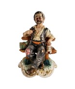 CAPODIMONTE - Hobo Tramp Traveling On Bench Resting  - Rare Vintage Sign... - $56.06