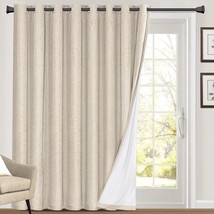 100% Blackout Linen Look Patio Door Curtain 84 Inches Long Extra Wide, Natural. - £40.69 GBP
