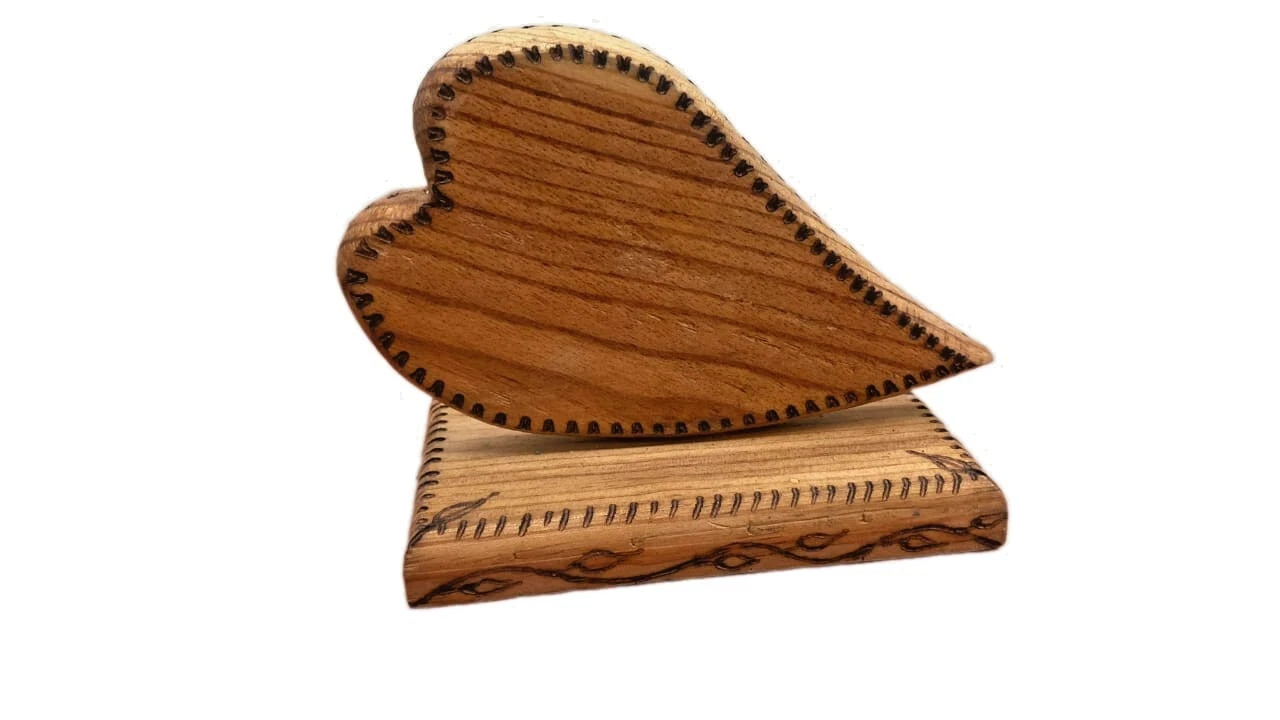 Handmade Wooden Heart Decor – Rustic Burned Carving – Shelf or Table Accent - $19.00