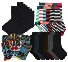 Pack of 12 Men’s Premium Cotton Fashion Casual Mid Calf Patterned Dress Socks - £27.62 GBP