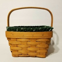 LONGABERGER 8&quot; Square Basket w/ Green Fabric Liner + Clear Protector  Signed EUC - £23.50 GBP