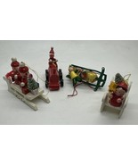Vintage Lot of 4 Elf, Santa Sled, Train Wooden Christmas Ornaments - €27,85 EUR