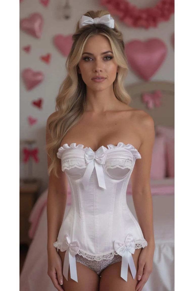 Top Drawer White Satin Steel Boned Burlesque Corset ~ TD 170 - $130.00
