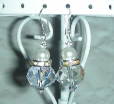 Clear Crystal AB and Pearl Earrings   - $8.99