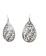 Elegant Silver Tone Filigree Cut Out Teardrop Boho Dangle Earrings Jewelry - $34.65