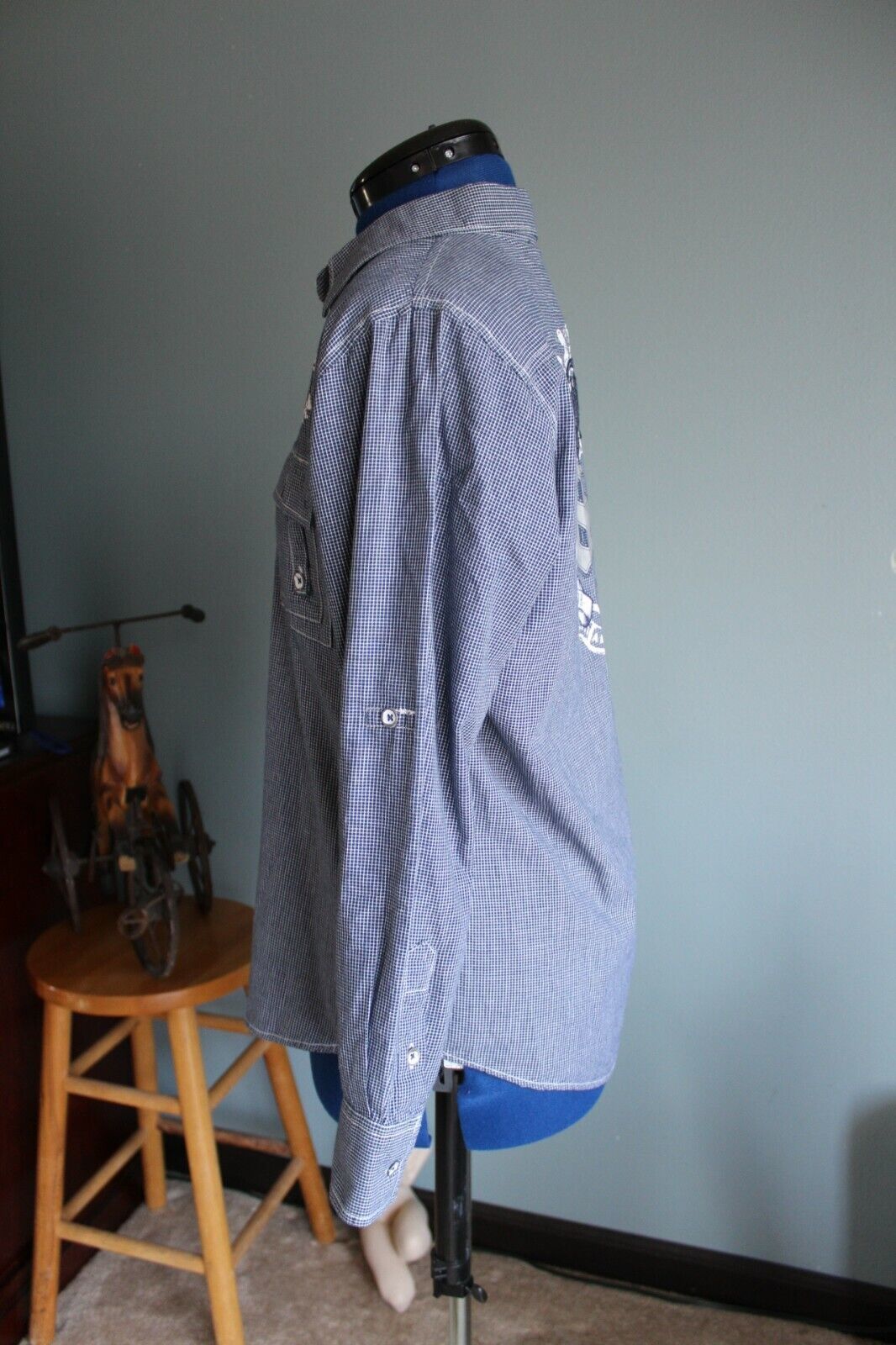 Men's Company 81 Blue/White Check Long Sleeve Button Up Shirt ~L~ Fits Like (M) Item image 5