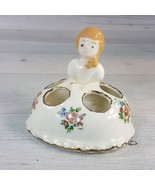 Vintage 3&quot; Ceramic Lady in Flowered Dress Lipstick Tube Holder Figurine ... - $21.33