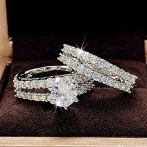 4Ct Round Natural Moissanite Bridal Engagement Ring Set 14K White Gold Plated - £198.57 GBP
