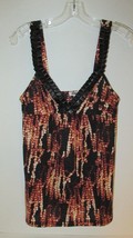 Women&#39;s Silence + Noise black bead strands print M sleeveless blouse top Medium - £9.24 GBP