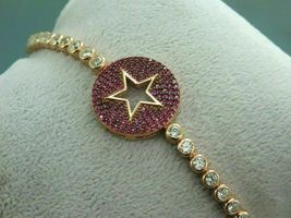 5.00 Ct Round Cut Ruby &amp; Diamond Star Bolo Bracelets 14K Yellow Gold Over - £133.89 GBP