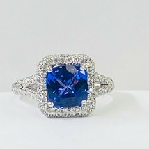 3.30 Ct Cushion Cut Violet Blue Tanzanite Diamond Engagement Ring 18k White Gold - $3,464.01