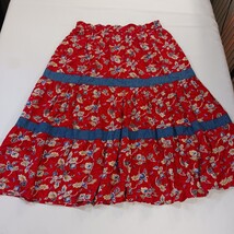 Vintage Ozark Mountain RN#53166 Women's Red Cotton Blend Floral Pleated Skirt XL image 9