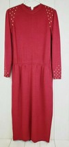 Marie Gray St John Sweater Dress Size 6 Red Gold Studs Shoulder Pads Front Slit - £46.13 GBP
