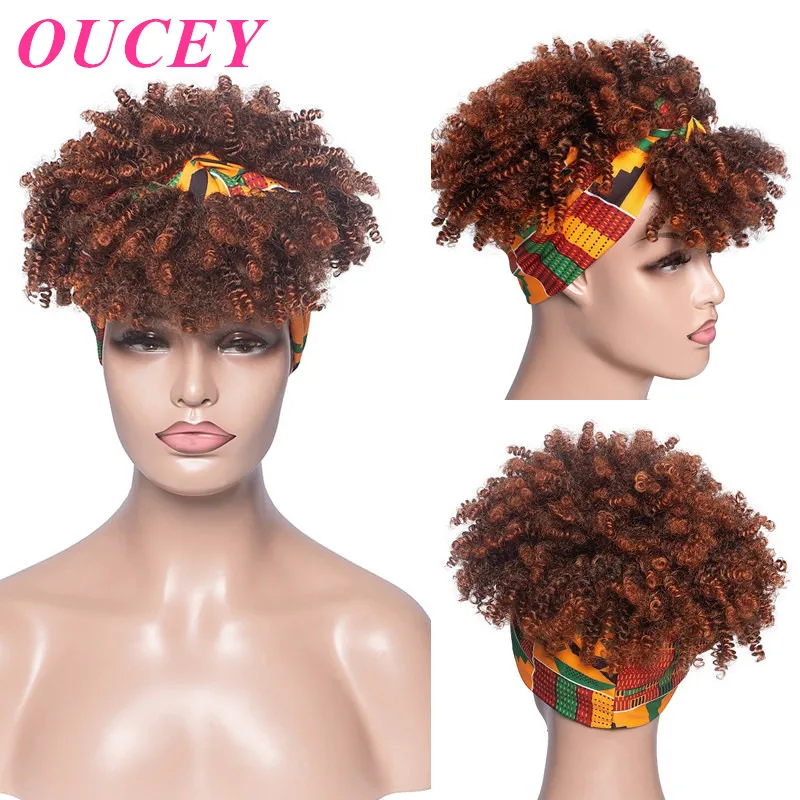 OUCEY Synthetic Hair Afro Kinky Curly Wig With Bangs Synthetic Wig Ombre Col - $23.94+
