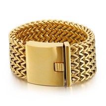 12/18/30mm Mesh Link Chain Bracelet Men Polished Dubai Gold Mesh Bracelets Men C - £38.09 GBP