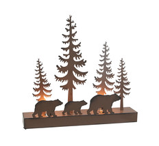 Rustic Brown Metal Black Bears in Forest Silhouette Ambient Light Accent Decor - £48.22 GBP