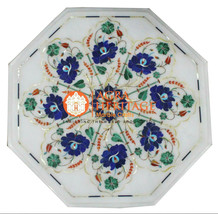 12&quot; White Marble Coffee Table Top Lapis Marquetry Inlay Mosaic Arts Decor H3040 - £258.63 GBP
