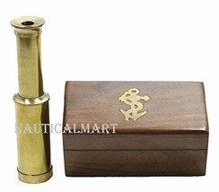 NauticalMart 4&quot; Full Brass Nautical Pocket Telescope W/Wooden Box  - $475.17 MXN