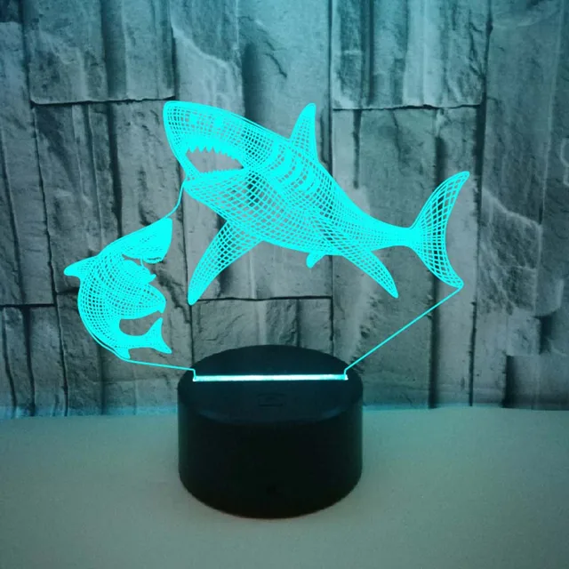 Acrylic Shark 3D Night Light Usb Touch Table Lamp Black Base - £15.43 GBP