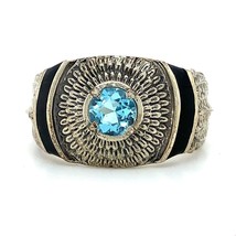 Vintage Signed SC Silver Cloud Inc Topaz and Onyx Stone Dome Ring Band sz 8 1/4 - £42.04 GBP