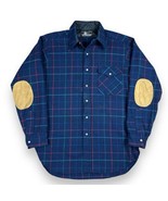 Vtg Pendleton LOBO Men&#39;s Blue Windowpane Plaid Wool Shirt w/Elbow Patche... - $36.60