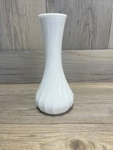 Vintage Hoosier Glass 6&quot; white milk glass bud vase #2 #4064 swirl pattern - £6.16 GBP