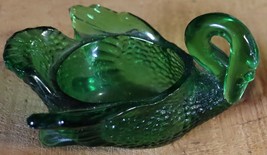 Vintage 3 inch wide Swan Mosser glass emerald green 4 inches long Cambri... - $21.50