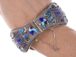 Huge antique Chinese silver enamel rose quartz bracelet - £595.36 GBP
