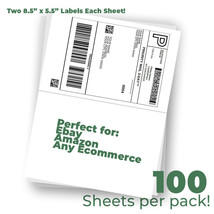 Matte White 100 Sheet Blank Shipping Labels 8.5 x 5.5&quot; Two Per Sheet 8475-4 - £10.11 GBP